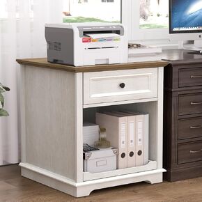 Lateral File Cabinet 3 Drawer File Cabinet with Charging Station, Wood Lateral Filing Cabinet, Printer Stand with Open Adjustable Storage Shelves for Home Office, Cherry