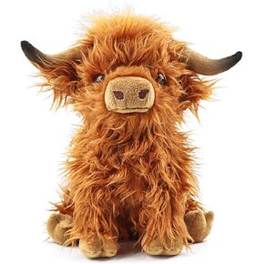 Brown Highland Cows Stuffed Animals, Cute Fluffy Cow Plush Figure Toys Realistic Highland Cattle Plush Decor, Plateau Cow Plush Decoration