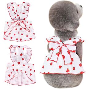 Kunyeah Girl Dog Dresses Pet Strawberries Princess Dress Summer Sleeveless Puppy Clothes Cat Bow Decor Costume with Leash Ring Breathable Vest for Small Medium Pet (Pink, Small)