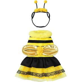 Relibeauty Dog Bee Costume, Cute Bumblebee Dress with Headband and Wings for Halloween Themed Party, Yellow, XL