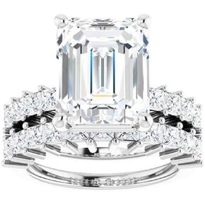 Moissanite Diamond Halo 4 CT Emerald Brilliant Cut Bridal Rings Wedding Eternity Princess Band Set for Her (6.5)