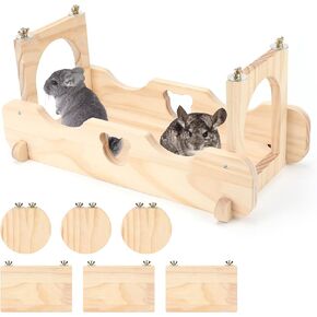 Rypet Wood Chinchilla Suspension Bridge, Pine Wood Chinchillas Ledges Set and Cage Platform, Small Animals Habitat Toy Chinchillas Cage Accessories Chinchilla Hideout for Sugar Gliders Rats Squirrel