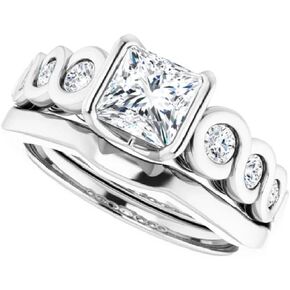 Princess Cut Moissanite Promise Ring Set 1CT-2CT VVS1 Colorless Solitaire Bezel Wedding Ring Handmade Gift for Her, 925 Silver/10K/14K/18K Gold
