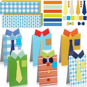 Sabary 24 Sets Father's Day Shirt Card Making Kit DIY Father's Day Shirt Crafts for Kids Make Your Own Greeting Card Handmade Dad Gift for Party Classroom Home Activities