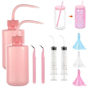 9 Pcs Snow Globe Tumbler Supplies for Glitter Snow Globe DIY Contains Plastic Squeeze Bottle Small Funnel Tweezers Bent Syringe for Cup Making Supplies