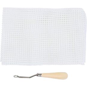 CYSFETENA 19.7x19.7in Fiberglass Rug Making Supplies, Home Decor Latch Hook Canvas, Latch Hook Tool Rug Mesh with Wooden Handle for Homemade Pillows Rugs Tapestries Sofa Cushions