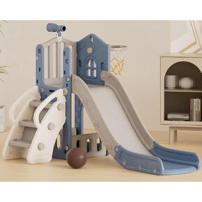 XJD 5 in 1 Slide Toddler ، ينزلق الأطفال للأطفال الصغار الذين تتراوح أعمارهم بين 1-3 ، وملعب داخلي في الهواء الطلق للأطفال الصغار مع كرة السلة والكرة ومساحة التخزين والخطوات غير المنقولة (الأزرق)