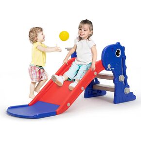 3 in 1 Toddler Slide, Kids Slide Climber Playset with Basketball Hoop, Indoor and Outdoor Playground for Kids, Folding Design Freestanding Baby Slide, Easy Assembly