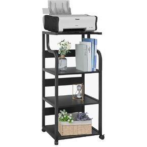 Arlopu 4-Tier Printer Stand, 41.3" Large Rolling Printer Cart with Storage, Swivel, Flexible, Black