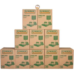 U-Haul Large Moving Boxes - Pack of 10 Boxes - 18" x 18" x 24"- Bonus Roll of Tape Included