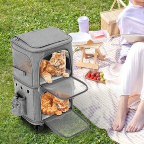 Outdoor Pet Outing Suitcase，Cat Carrier with Rolling Wheels for Dogs, Cats, or Bunnies, Multiple Carrying Options, 2 Floors and Can Carry Multiple Pets for Traveling/Taking Walk（Within 10kg/22.05lbs）