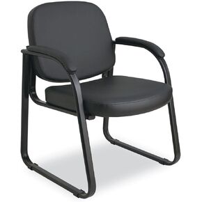 Alera Genaro Series Faux Leather Half-Back sled Base Guest Chair, 25" x 24.80" x 33.66", Black seat, Black Back, Black Base