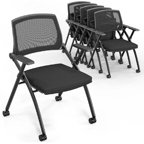 VINGLI 20 Pack Stackable Conference Room Chairs with Wheels, Folding Office Chair with Rebound Back, Padded Seat for Training Room, Guest, Reception, Event, Capacity 350lbs, Black