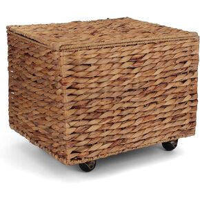 Seagrass Rolling File Cabinet - Home Filing Cabinet - Hanging File Organizer - Home and Office Wicker File Cabinet - Water Hyacinth Storage Basket for File Storage (Natural)
