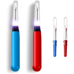 Chuangdi LED Seam Ripper Set (Large & Small, 4 Pieces) - Stainless Steel & Plastic - Includes Large Seam Ripper, Small Ripper - Tube Container