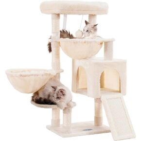 Hey-brother Cat Tree, Cat Tower for Indoor Cats, Cat House with Large Padded Bed, Cozy Condo, Hammocks, Sisal Scratching Posts, Big Scratcher, Light Gray MPJ006SW
