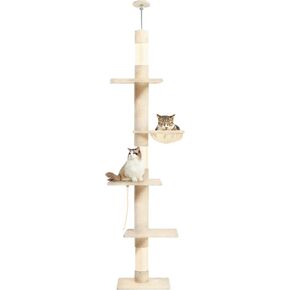 Cat Tree 5-Tier Floor to Ceiling, 89-109 Inch Adjustable Height Cat Tower with Cozy Hammock, Cat Climbing Tree for Indoor Cats,Gery