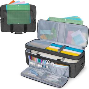 LUXJA Double-Layer Carrying Case with Cutting Mat Pocket for Cricut Maker 4, Maker 3, Explore 4, Explore 3, Explore Air 2, Multiple Storage Bag for Cricut Accessories and Supplies, Gray Dots