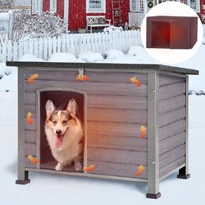 GUTINNEEN Large Insulated Dog House for Winter Outdoor Dog Kennel with Anti-Chewing Metal Frame for Small to Medium Dogs,Grey