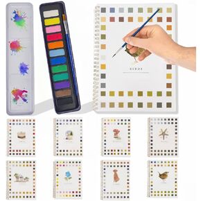 Watercolor Workbooks, Beginner-Friendly, 12 Colors Watercolor Paint Set with Paint Brush, 16 Spiral-Bound Pages Water Coloring Books,Color Workbook Arts and Crafts Gift