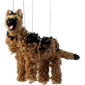 Artisan Owl German Shepherd Marionette Puppet - Yarn Dog with Wooden Feet, Detachable Strings
