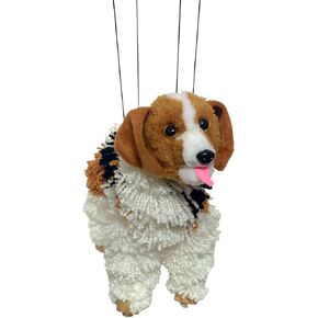 Artisan Owl Beagle Marionette Puppet - Yarn Dog with Wooden Feet, Detachable Strings
