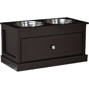 PawHut Large Elevated Dog Bowls with Storage Drawer - 11L Capacity, Raised Dog Bowl Stand Feeding Station, White