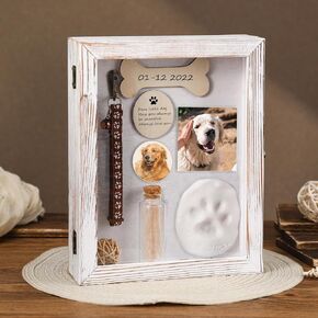 Pet Memorial Shadow Box for Dog Cat with Wood Frame Small Bottle Pin Pet Print Kit Wood Frame Urn Ashes Display Case for Loss Dog Remembrance Memory Keepsake (Retro Colors,6.8 x 8.8 Inch)