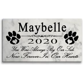 Dog Pet Memorial Gift Stone Solid Marble Personalized Pet Plaque Garden Marker Indoor or Outdoor Grave Headstone 12" x 6" (Paw Prints On Our Hearts) in Kuwait