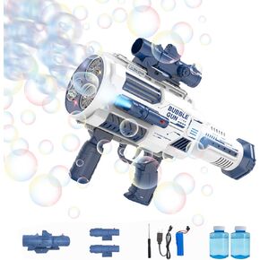 Automatic Rechargeable Bubble Gun for Kids: 36 Holes Blue Rocket Bubble Blower Gun Blaster Machine for Boys Girls Bubble Toys for Summer Fun Wedding Party Pistola de Burbujas para Niños