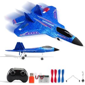 Blue RC Plane for Kids Upgrade F-22 Raptor Fighter RC Airplane Remote Control Airplane Toys 2.4 GHZ Smart 6-axis Gyro Stabilizer RTF RC Jet Aircraft Easy to Fly Outdoor Toy RC Glider for Beginners