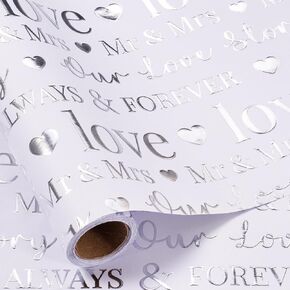 RUSPEPA Wedding Wrapping Paper, Mini Roll, Silvery Gold Foil LOVE Design, Perfect for Wedding, Bridal Shower, Anniversary, Engagement, 17 Inches x 16.5 Feet in Saudi Arabia