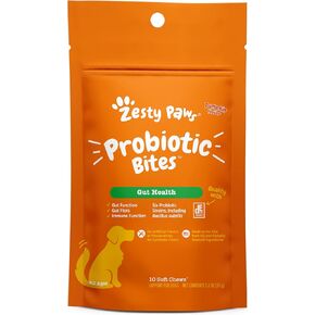 Zesty Paws Probiotics for Dogs - Digestive Enzymes for Gut Flora, Digestive Health, Diarrhea & Bowel Support - Clinically Studied DE111 - Dog Supplement Soft Chew for Pet Immune System - 10 Count