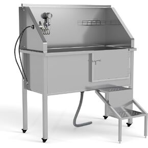 COZIWOW 56" Dog Washing Station for Home, Stainless Steel Dog Bathtub for Large Dogs, Portable Grooming Tub with Stairs, Professional Bathing Station with Faucet, Shower Tub for Medium & Small Dogs