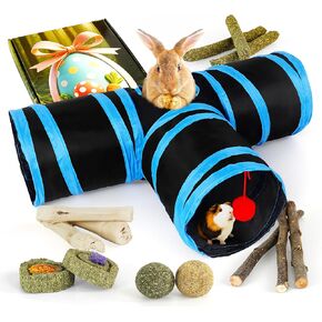Bunny Tunnels & Tubes Collapsible 3 Way Rabbit Hideout Toys for Bunny Guinea Pig Ferret Kitten (BL1)