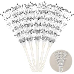 50Pcs Pearl Sticks for Flower Bouquet, Bead String of Pearls, Pearl Floral Picks, 4mm Bead String Garland DIY Bouquet Accessories for Wedding Bridal Shower Home Christmas Party Decoration (White)
