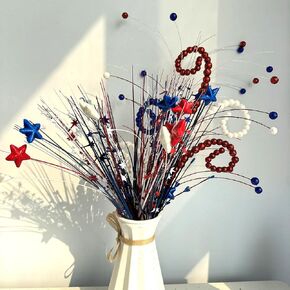 12PCS 4th/Fourth of July Decorations Patriotic Picks Red White Blue Berry Stems Memorial Independent Day Decor for Home Vase Table Centerpieces (5)