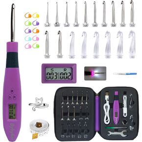 Lighted Crochet Hooks Set 2.0mm~14.0mm, 18 Sizes Digital Light Up Crochet Hooks with Case