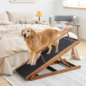 Dog Ramp for Bed and Couch- 5-Height Adjustable Pet Ramp for Small to Large Dogs, Lightweight Portable Dog Ramp for car, Couch & Beds-Great for Pets of All Ages (Brown, 115)