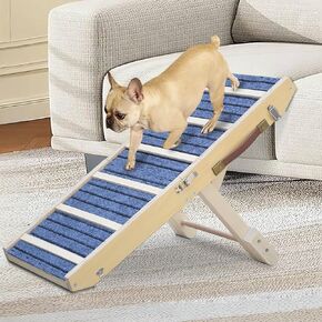 Dog Ramp for Bed, Upgraded 46.8" Long Portable Dog Ramp for Couch, Wood Folding Pet Ramp for All Breeds Large Old Dogs to Get on Bed, 5 Adjustable Heights 14.8" to 26.2" (Wood, Up to 150lbs)