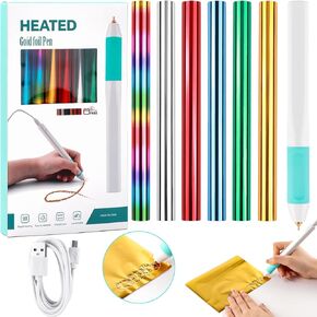 Hot Foil Roll & Hot Heated Foil Pens Set, Foil Quill Tool Freestyle Starter Kit, Includes 1 USB Heat Foil Pen and 6 PCS 5.9inch x 4.26feet Foil Rolls for Card Making Craft Projects 0.8mm Tips