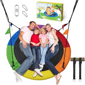 PACEARTH 60" Tree Swing for Kids & Adults Outdoor Saucer Swing 60-Inch Diameter 900D Oxford Fabric Splash and UV Resistant Heavy Duty 900LBS Weight Capacity with Tree Straps and 360° Swivel