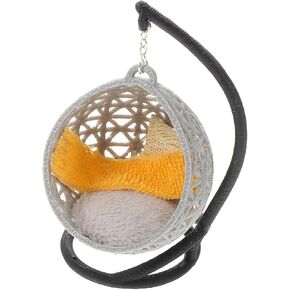 Toyvian Mini Doll Swing Chair Miniature Hanging Chair with Cushion, Blanket and Pillows Mini Dollhouse Accessory for Dollhouse DIY Model Decor