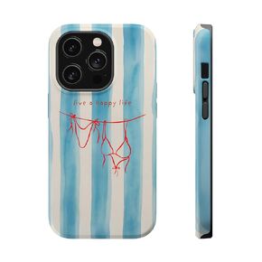Nautical iP Case –Bikini Phone Cover, Coastal Beach Accessory, Blue Striped Summer Decor, Marine Sea Life Gift (IP 12)