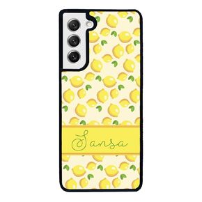 Lemon Lover Personalized Initial Black Rubber Phone Case Compatible With Samsung Galaxy S25 S25+ S25 Ultra S24 S24+ S24 Ultra S24FE, S23 FE S23+ Ultra S22 S22+