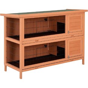 PawHut 54" 2-Story Large Rabbit Hutch Bunny Cage Wooden Pet House Small Animal Habitat with Lockable Doors, No Leak Tray and Waterproof Roof for Outdoor/Indoor Brown