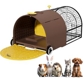 Durable Plastic Rabbit Hutch Bunny Cage Indoor Outdoor Guinea Pig Cage with Waterproof Shell, Easy Tray, Separable Hutch, Revolving Doors, Smooth Wheels