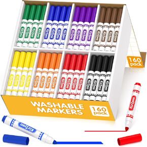 KIZZYEA Washable Markers Bulk, Markers for Kids, 8 Assorted Colors, 160 Count, Broad Line Marker for School, Student Art Supplies & Back to School Crafts, Classroom Essentials for Teachers