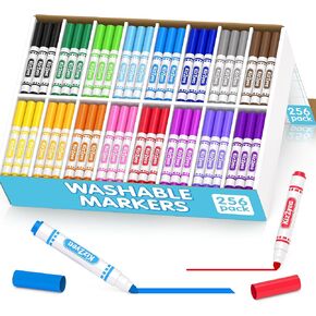 KIZZYEA Washable Markers Bulk, Markers for Kids, 16 Assorted Colors, 256 Count, Broad Line Coloring Marker for School, Student Art Supplies & Back to School Craft, Classroom Essentials for Teachers