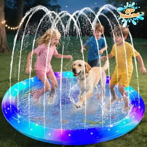 Splash Pad Light Up Sprinkler Pool for Kids and Dog 59in Thicken Fun Backyard Fountain Play Mat Summer Outdoor Water Toys for Ages 3-5 Boys Girls (Blue)